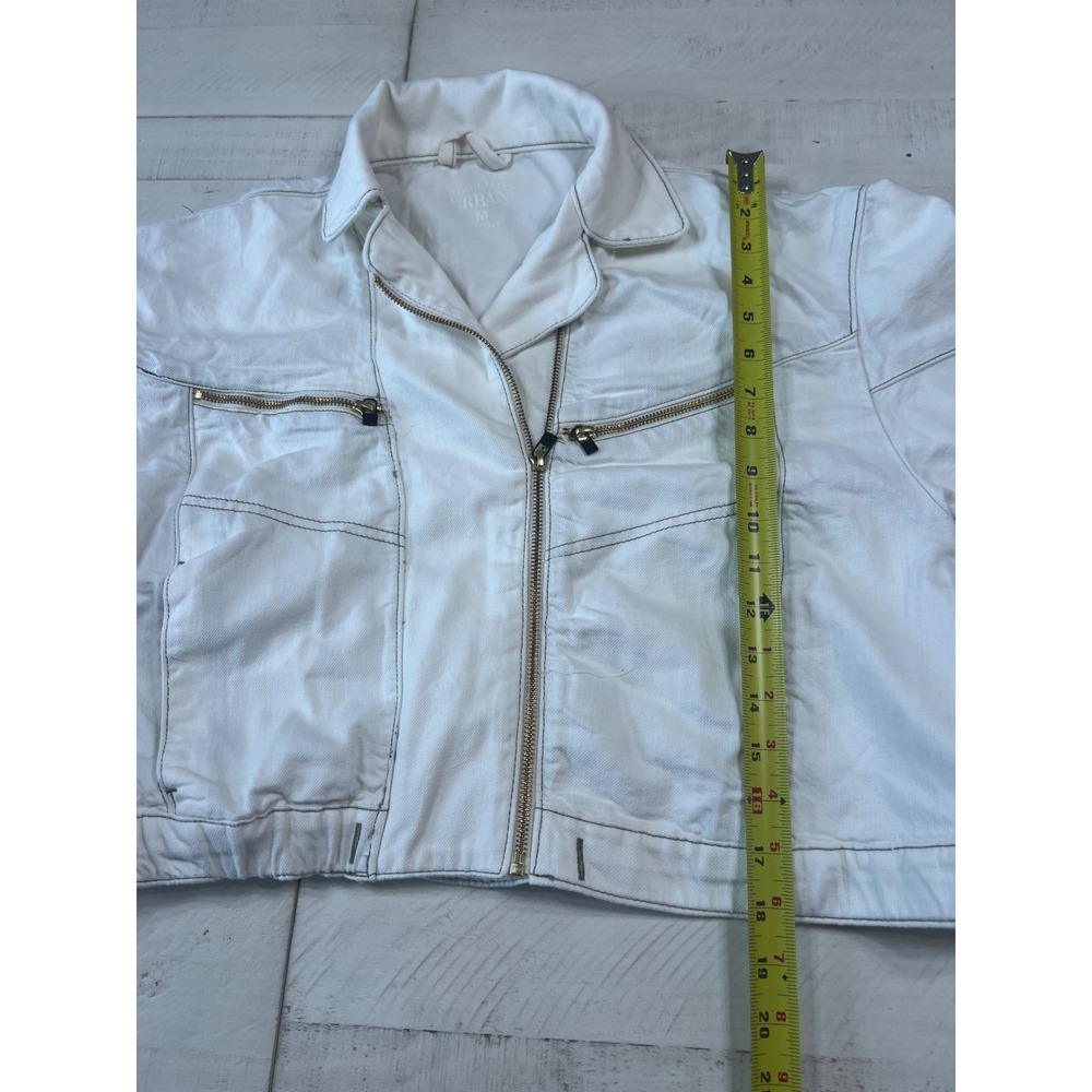 Free People We The Free Urban Moto Jacket White Denim Cropped Zip Up Medium - Picture 6 of 8